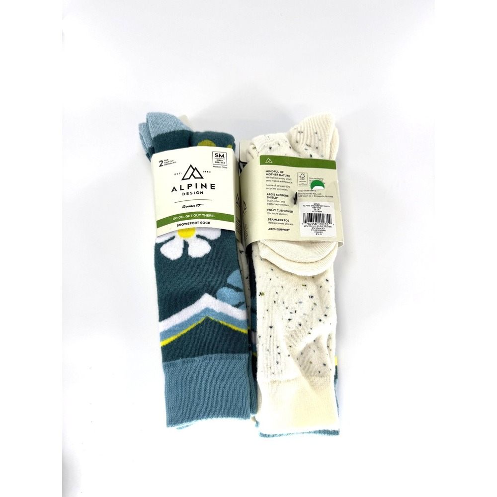 Alpine Design Girls Size Small Girls 10-4 Snowsport Daisy Ski Socks‎ 4 Pairs New